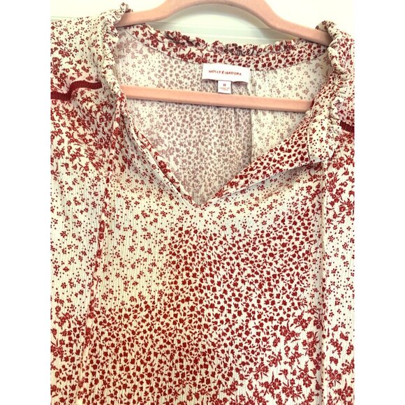 Molly & Isadora Red Floral Print Blouse 1X Cap Sleeve V-Neck - Picture 5 of 6